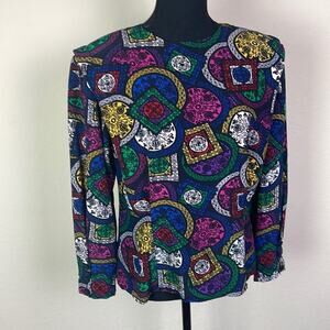Vintage Evan Picone geometric designed l/s blouse women’s 14
